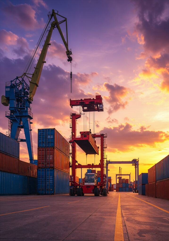 shipping port sunset